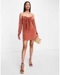 ASOS - Slinky Tie Front Bardot Mini Dress - Lyst