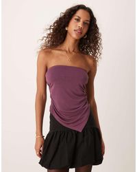 ASOS - Top A Fascia Morbido Color Gelso Con Fondo Asimmetrico E Arricciature Laterali - Lyst