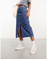 ONLY - Denim Midi Skirt With Front Split - Lyst