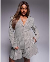 ASOS - Curve - blazer d'ensemble motif pied-de-poule à sequins et nœud au dos - Lyst