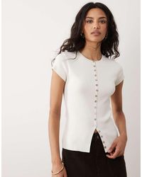 Mango - Button Through Knitted Short Sleeve Top - Lyst