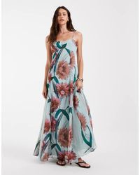 ASOS - Chiffon Strappy Maxi Dress With Deep Godets - Lyst