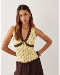 Miss Selfridge - Lace Trim Tank Top With Bow - Lyst