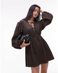 TOPSHOP - – kariertes minikleid mit gerafftem dekolleté - Lyst
