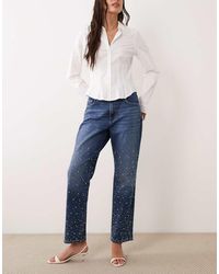 GOOD AMERICAN - Good Waist Icon Straight Leg Cropped Pearl Jeans - Lyst