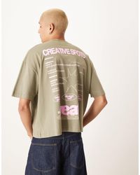 ASOS - T-shirt oversize coupe carrée à imprimé devant et au dos - kaki clair - Lyst