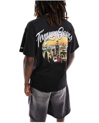 Tommy Hilfiger - Camiseta negra holgada con estampado - Lyst