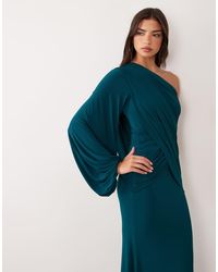 ASOS - Slinky One Shoulder Draped Maxi Dress With Blouson Sleeve - Lyst