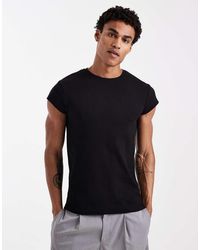 ASOS - T-Shirt Slim Nera A Coste Con Maniche Ad Aletta - Lyst