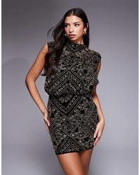 ASOS - Velvet Cowl Neck All Over Embellished Mini Dress - Lyst