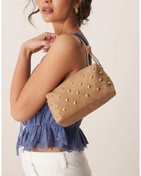 ASOS - Bolso De Hombro Marrón Cuadrado Con Tachuelas De Antelina De - Lyst