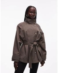 ASOS - Funnel Neck Tie Belt Trench Coat - Lyst
