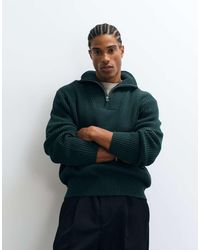 SELECTED - 100% Cotton High Neck 1/4 Zip Knit Sweater - Lyst