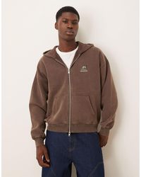 Abercrombie & Fitch - Sweat à capuche zippé à logo sur la poitrine - marron - Lyst