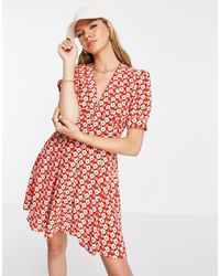 TOPSHOP - – kurzes freizeitkleid mit knopfleiste und mehrfarbigem blumenmuster - Lyst