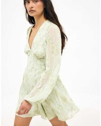 NA-KD - Embroidered Chiffon Long Sleeve Mini Dress - Lyst