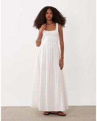ASOS - Scoop Neck Midi Dress With Ribbed Bodice And Poplin Skirt - Lyst