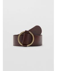 Mango - Ceinture en cuir avec boucle ronde dorée - marron - Lyst