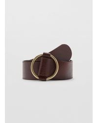 Mango - Leather Belt With Round Gold Buckle - Lyst