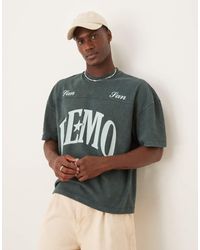 ASOS - T-Shirt Pesante Squadrata Oversize Slavato Con Grafica Di Città, Cuciture A Vista E Scollo A V - Lyst