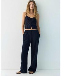 Pull&Bear - – fließende hose aus leinenmix - Lyst