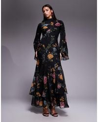 ASOS - Long Sleeve Layered Godet Bias Cut Maxi Dress - Lyst
