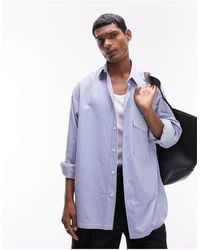 TOPMAN - Long Sleeve Oversized One Pocket Striped Shirt - Lyst