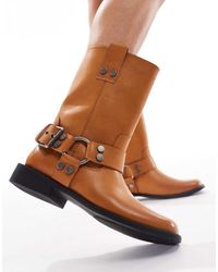 ASOS - Botas Biker Color Camel Planas Con Acabado Pulido Arley De -Neutro - Lyst