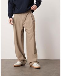 ASOS - Pantaloni Eleganti A Fondo Ampio Color Pietra Con Pieghe Profonde - Lyst