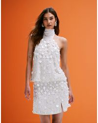 ASOS - Linen Blend Mini Skirt With Faux Shell And Sequin Embellishment - Lyst