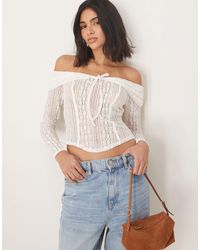 ASOS - Lace Off The Shoulder Long Sleeve Top With Tie Detail - Lyst