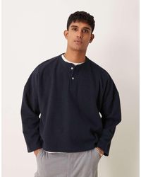 ASOS - Super Oversized Cropped Heavyweight Rib Henley Jumper - Lyst