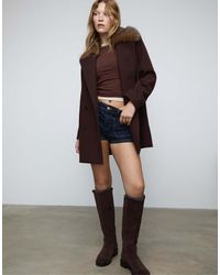 Stradivarius - Jas Met Vilttextuur En Kraag Van Imitatiebont - Lyst