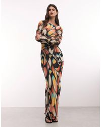 AFRM - Phyll mesh-kleid mit u-boot-ausschnitt, langen ärmeln und maxi-länge mit allover-schmetterlingsprint - Lyst