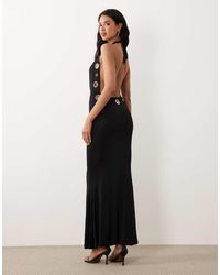 Murci - Slinky Halterneck Extreme Cowl Front Eyelet Detail Low Back Maxi Dress - Lyst