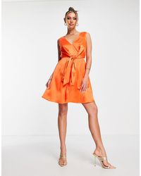 Flounce London Cross Wrap Mini Dress - Orange