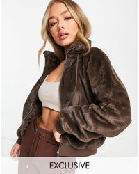 Missguided Faux Fur Bomber Jacket - Brown