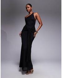 ASOS - Mesh One Shoulder Trim Detail Maxi Dress With Drape Tie Front - Lyst