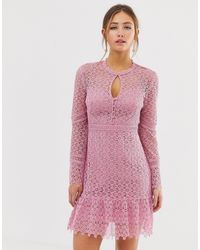 forever new lace mini spliced dress with fluted sleeve in pink and white