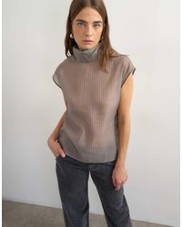 TOPSHOP - Organza Pinstripe High Neck Top - Lyst