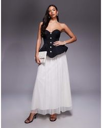 ASOS - Sculpted Bandeau Maxi Dress With Pleated Textured Mesh Skirt - Lyst