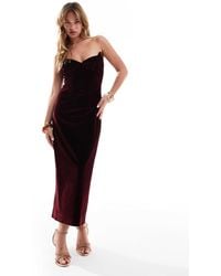 Bardot - Robe mi-longue en velours - bordeaux - Lyst