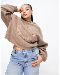ASOS - Asos Design Curve Weekend Collective Oversized Borg Sweatshirt With Embroidered Logo - Lyst