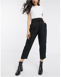ASOS Tailored Tie Waist Tapered Ankle Grazer Pants - Black