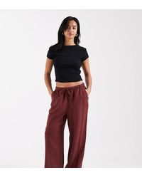 Only Petite - Pantalones Burdeos De Pernera Ancha De Mezcla De Lino De Only Tall-Rojo - Lyst
