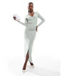 AX Paris - Slinky Long Sleeve Wrap Maxi Dress - Lyst