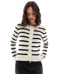 Brave Soul - Crew Neck Stripe Jersey Knitted Cardigan With Buttons - Lyst