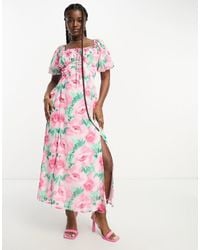 Miss Selfridge - Chiffon Puff Sleeve Maxi Dress With Back Detail - Lyst