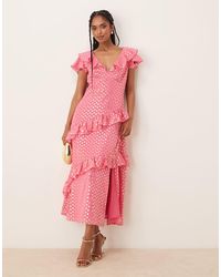 Lovedrobe - Flutter Sleeve V Neck Ruffle Midaxi Dress - Lyst