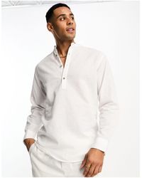 Jack & Jones Premium Linen Mix Half Placket Shirt in White for Men | Lyst UK